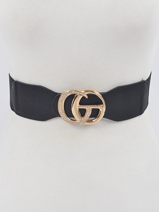 ShopEvelynne Accessories - Black Stretch Belt with Gold Buckle with rhinestone